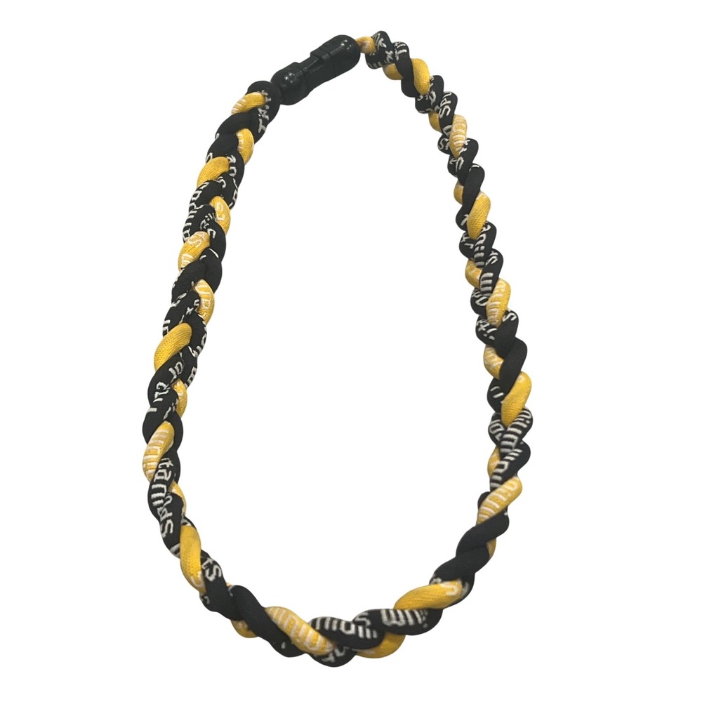 Phiten Raku Tornado Titanium Braided Sports Rope Necklace Black Yellow Athletic